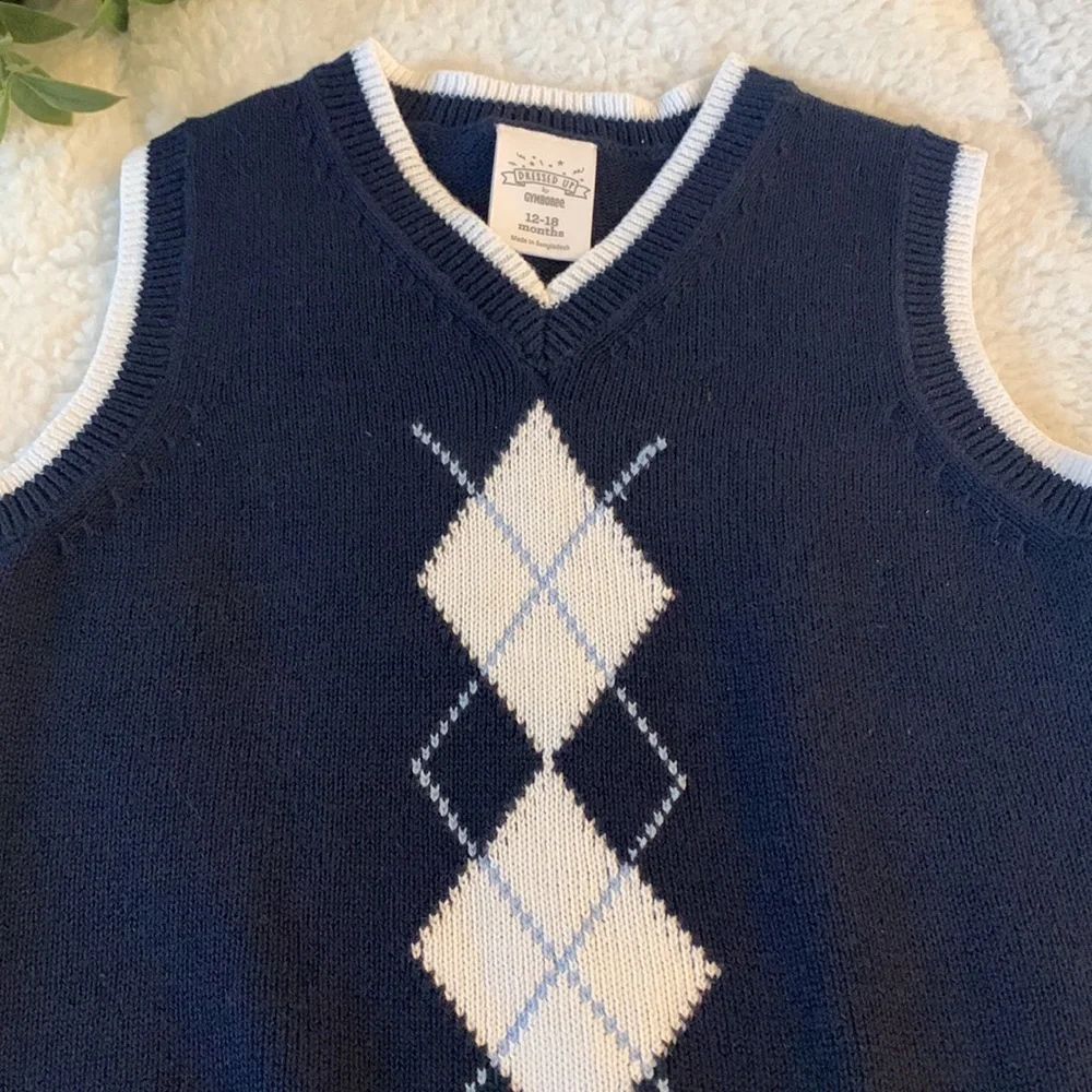 Gymboree Navy Blue Argyle Vest 12-18M Baby Boy EUC